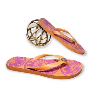 Tory Burch | 9 Floral Flip Flop Sandals Orange Purple